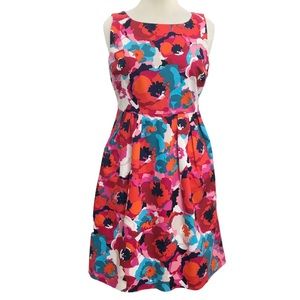 Rafaella Poppies Fit & Flair Sleeveless Midi Dress 6P Petite